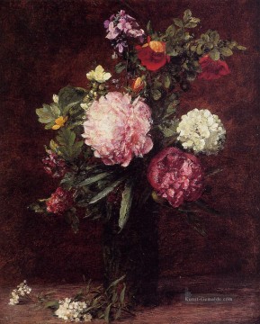  Bouquet Werke - Blumen Großer Blumenstrauß mit Drei Pfingstrosen Henri Fantin Latour